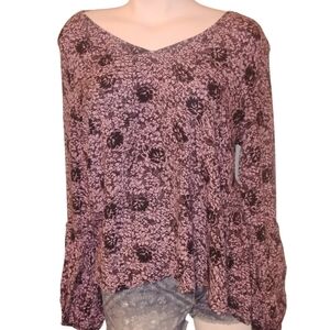 BP Floral V-Neck Blouse - Pink and Black